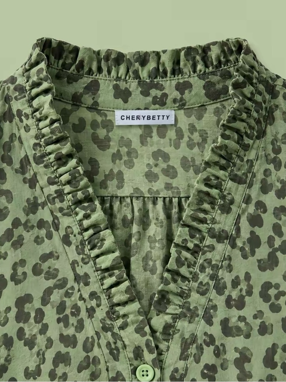 Cherry Betty Leopard Print Ruffle Neck Frayed Hem Top - Size Small New Shirt - Picture 4 of 12